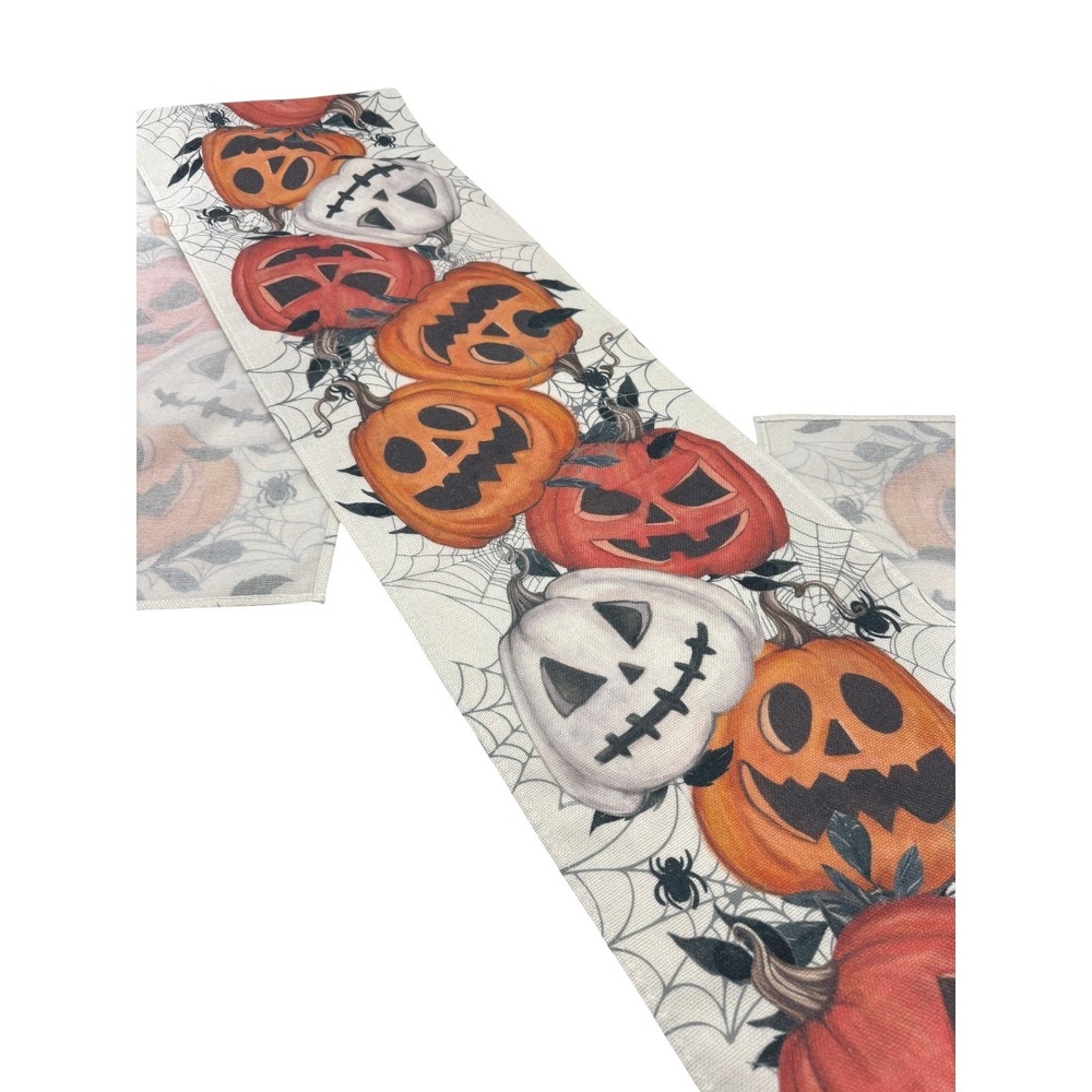 Halloween Table Runner Jack-O-Lantern Pumpkin Spider Web Spooky Decor